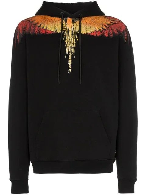 wing print hooded cotton jumper