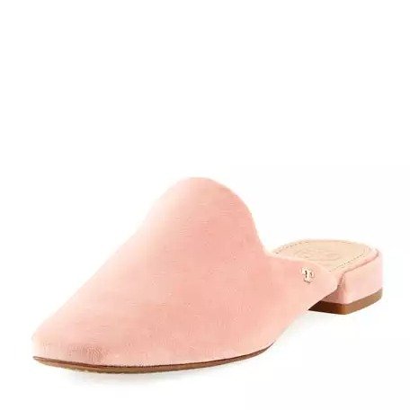 Carlotta Velvet Flat Mule Loafer, Light Pink