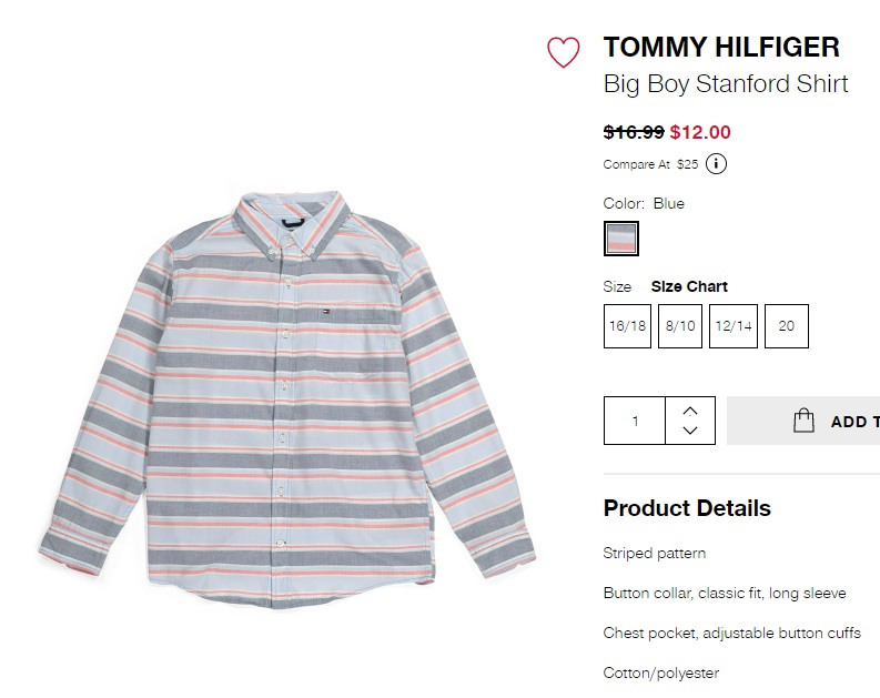 Tommy Hilfiger 男大童条纹衬衫