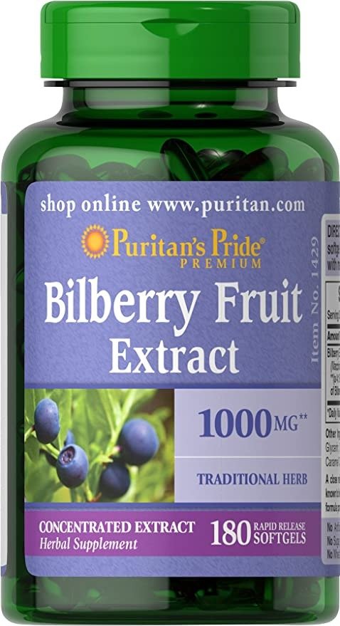 Bilberry Extract by Puritan's Pride®, Contains Antioxidant Properties*, 1000mg Equivalent, 180 Rapid Release Softgels