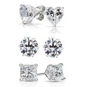 3-Pair Sterling Silver and Swarovski Elements Stud Earring Set