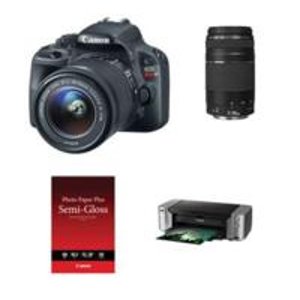 佳能EOS Rebel SL1(100D)数码单反相机双镜头+照片打印机特惠套装