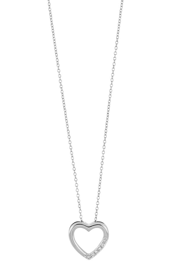 18K White Gold Pave Diamond Open Heart Pendant Necklace - 0.02 ctw