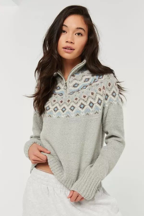 Half-Zip Jacquard Sweater | Ardene