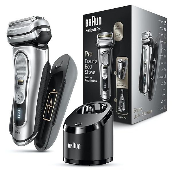 Razor for Men Wet & Dry Electric Foil Shaver with ProLift Beard Trimmer, Cleaning & SmartCare Center & Charging Power Case, Galvano Silver