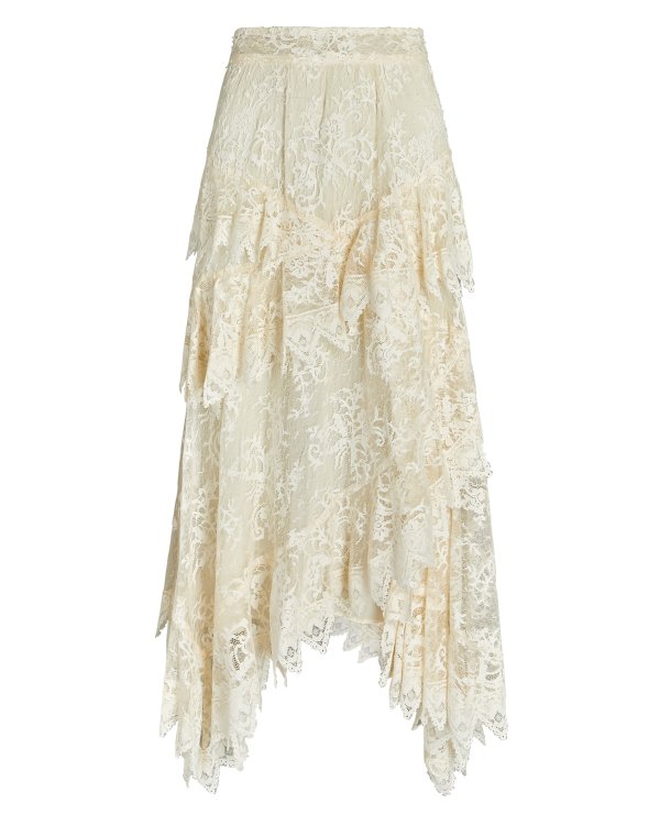 Asymmetric Lace Midi Skirt