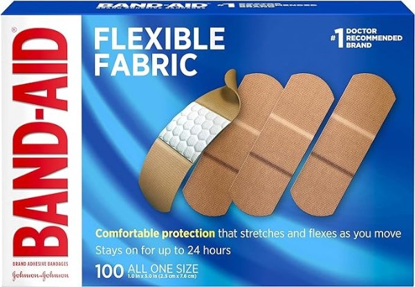 Brand Flexible Fabric Adhesive Bandages for Wound Care and First Aid, Assorted Sizes, 100 ct