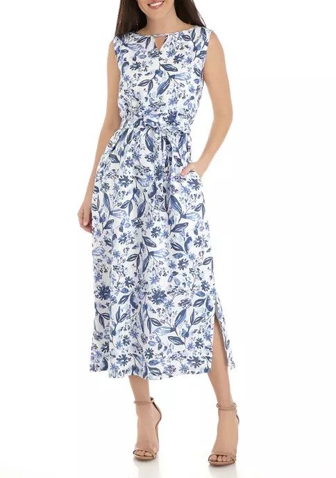 Women's Sleeveless Linen Printed Maxi Dress