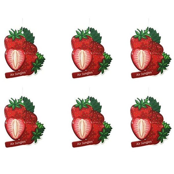 Air Jungles Car Air Freshener Hanging Strawberry 6 Packs, Natural Essential Oil Car Scent Refresh Whole Car, Air Refresheners for Automotive, Home, and Office