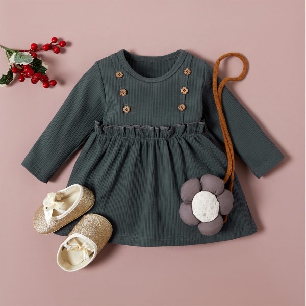 Baby / Toddler Solid Long-sleeve Ruffled Dress