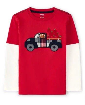 Boys Long Sleeve Embroidered Truck Layered Top - Head of the Class | Gymboree - ROYAL RED