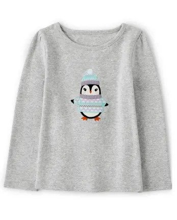 Girls Long Sleeve Embroidered Penguin Top - Polar Party | Gymboree - H/T MIST