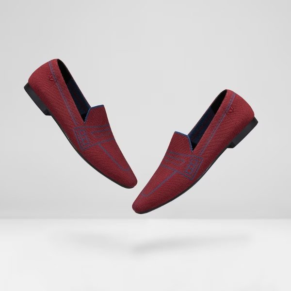 Square-Toe Patterned Loafers-Crab Red