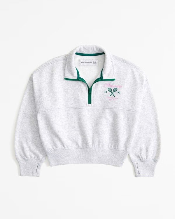 legging-friendly graphic logo quarter-zip sweatshirt
