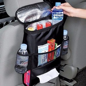 AICase Car Seat Back Organizer, Waterproof Car Trash Bin Leakproof Auto Litter Bag with Side Pocket, Multi-Pocket Travel Storage Bag (Heat-Preservation) (Standard, Black)