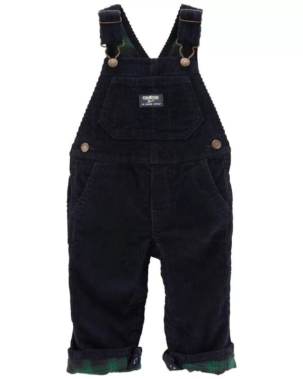 Plaid-Lined Corduroy Overalls