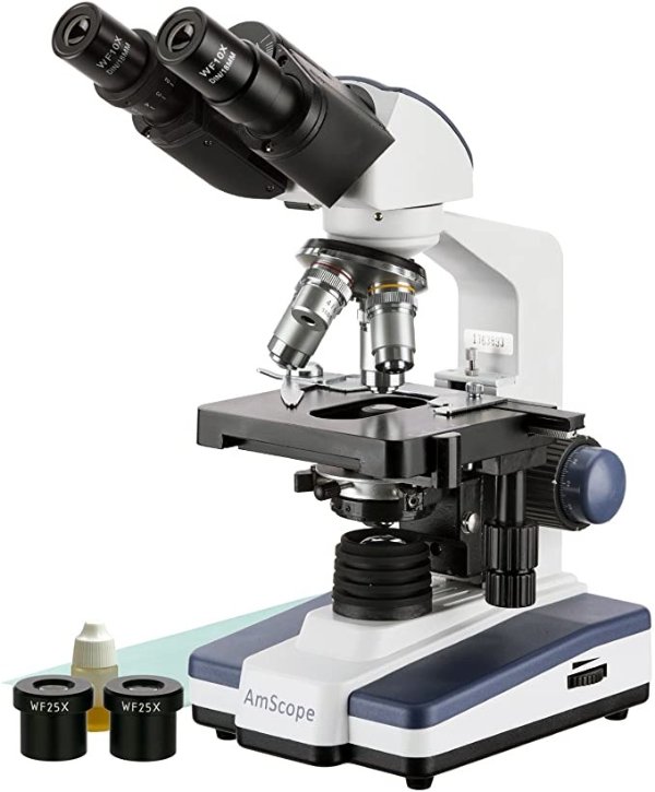 B120C Siedentopf Binocular Compound Microscope, 40X-2500X Magnification, Brightfield, LED Illumination, Abbe Condenser, Double-Layer Mechanical Stage