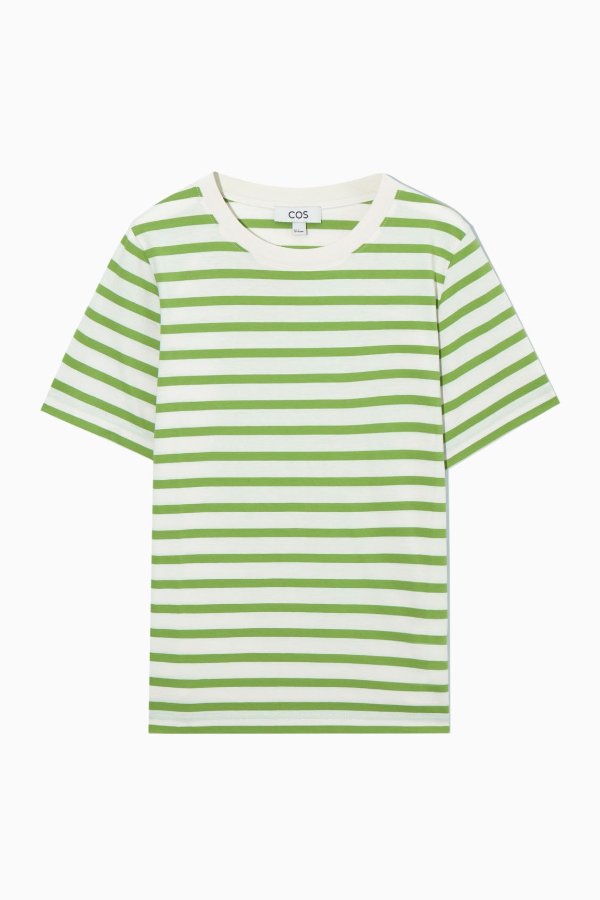 REGULAR FIT T-SHIRT - GREEN / STRIPED - T-shirts - COS