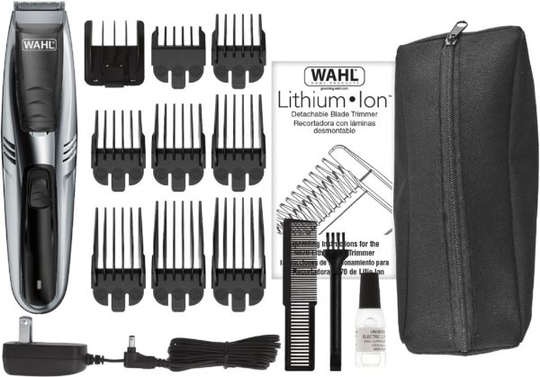 Wahl - Trimmer with 9 Guide Combs - Black/Silver 修剪器