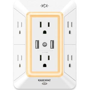 ONDOG 插墙式电涌保护电源插头 6个插座+2个USB口