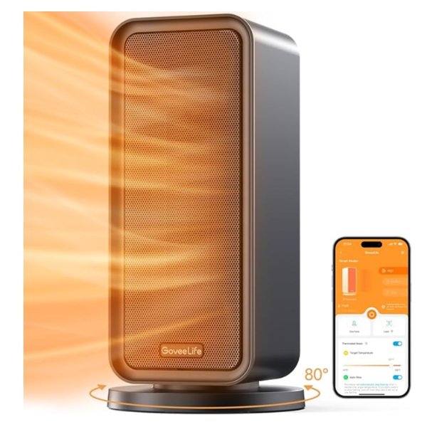 Space Heater for Indoor Use, Electric Heater with Thermostat, 80°Oscillating, 1500W Fast Portable Heating, 24H Timer, Smart Ceramic Heater with App & Voice Remote, Home/Bedroom/Office, Black