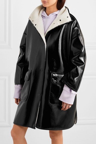 Vanessa oversized faux fur-lined glossed faux leather coat