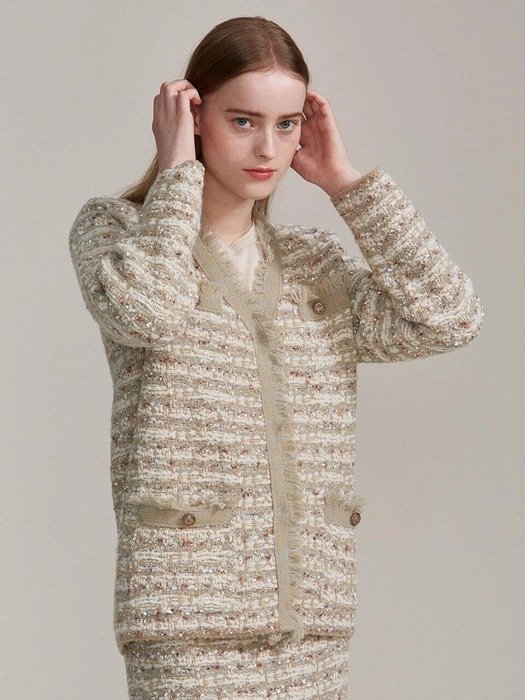 Tweed Knit Jacket-Mint