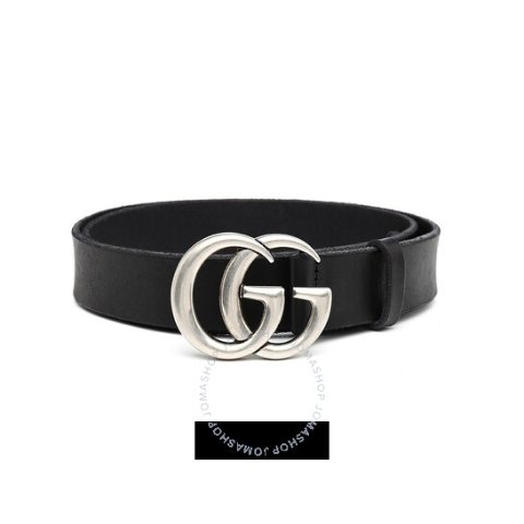 Double G Buckle Black Leather Belt