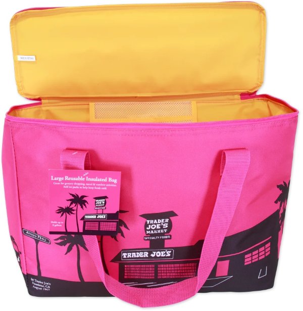 Large Reusable Insulated Bag, Pink/Yellow