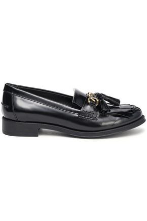 Embellished glossed-leather loafers