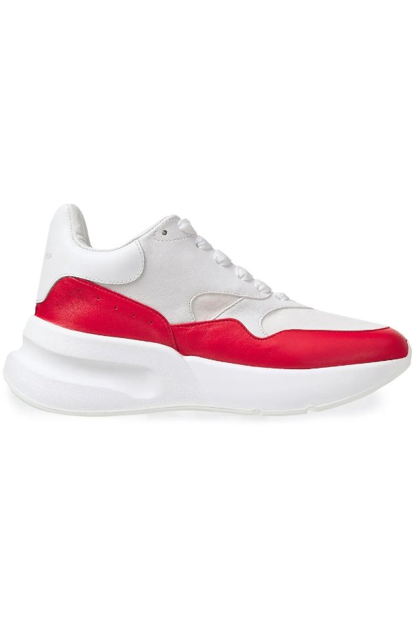 Runner leather-trimmed stretch-knit sneakers