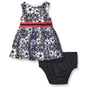 Calvin Klein Baby-Girls Printed Peached Poplin Dress and Panty, Black/White