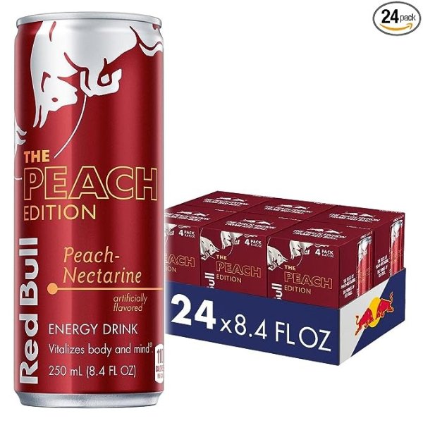 Red Bull 桃子口味能量饮料 8.4Fl Oz 24罐