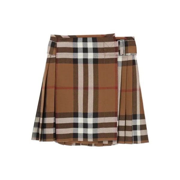 BURBERRY exaggerated check pleated wool mini skirt
