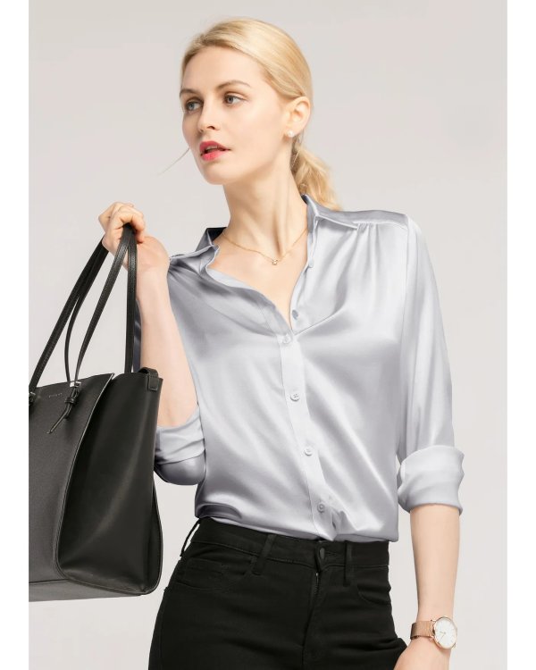 Long Sleeves Collared Silk Blouse