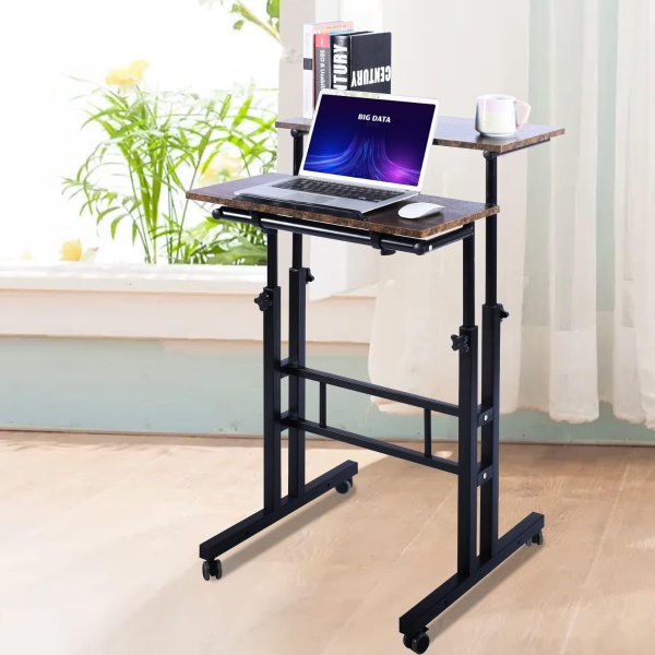 AIZ Double Adjustable Computer Desk with Rolling Wheel for , Adults or Kids