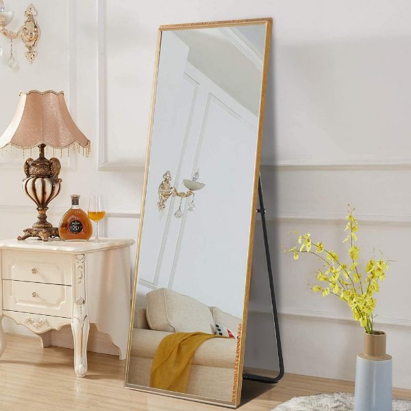 64 in. x 21 in. Modern Rectangle Metal Framed Gold Full Length Floor Mirror Standing Mirror