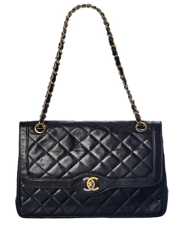 Blue Caviar Quilted Leather Single Flap Chain Shoulder Bag (Authentic Pre- Owned)