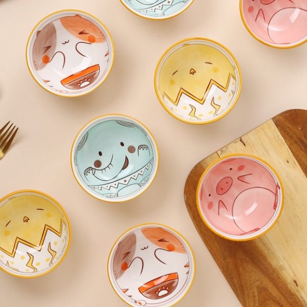 4.92US $ 30% OFF|Underglaze Korean Cartoon Ceramic Rice Bowl Home Eating Bowl Cute Girl Heart Children's Bowl Breakfast Bowl Kitchen Accessories|Bowls| - AliExpress