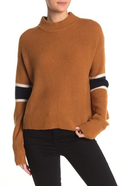 Varsity Stripe Mock Neck Pullover Sweater