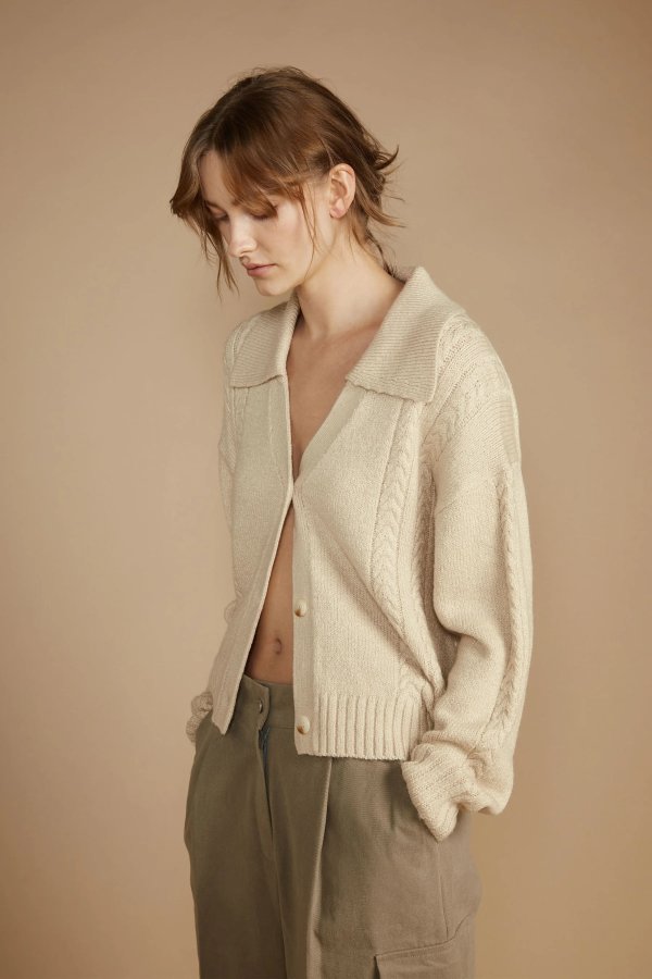 CABLE KNIT BUTTON UP CARDIGAN $74 Additional 15% off - Prices as Marked CG-9572-W Chocolate Fondant;Medium Heather Grey;Oatmeal CG-9572-W $88 $74.80