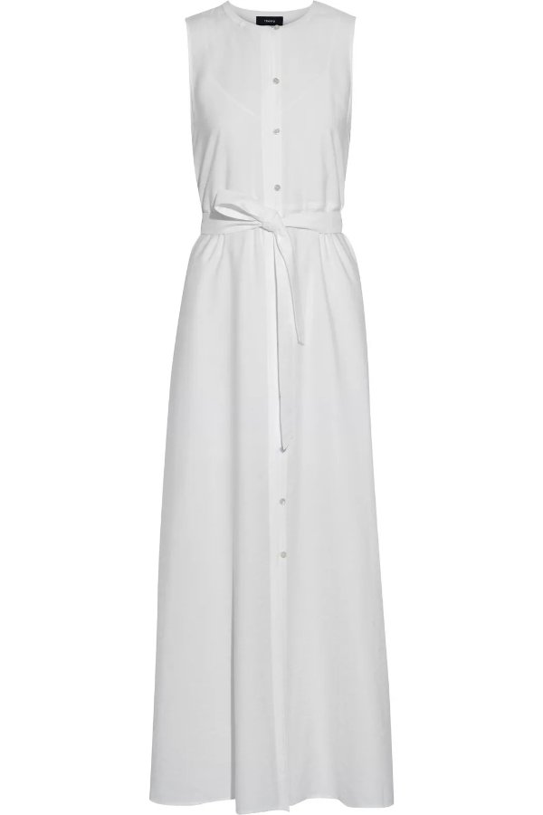 Belted washed-twill maxi dress