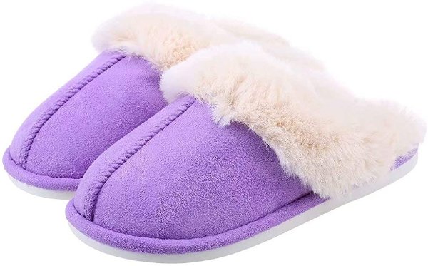 Womens Suede Comfy Slippers Memory Foam Fluffy Warm Non-Slip Comfortable Slip-on House Shoes