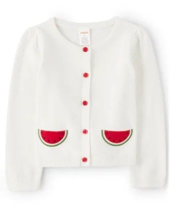 Girls Long Sleeve Embroidered Watermelon Patch Cardigan - Sweet Watermelon