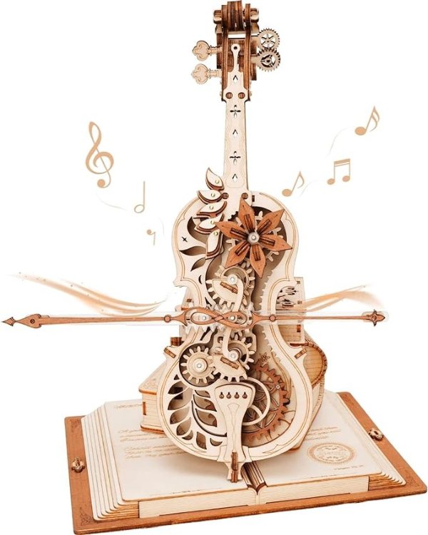 ROBOTIME Wooden Music Box Puzzles for Adults AMK63 Magic Cello, 3D Wooden Puzzles for Adults/Teens Wooden Model Kits to Build, House Warming Musical Gift Hobby Kit STEM Toy Home Decor