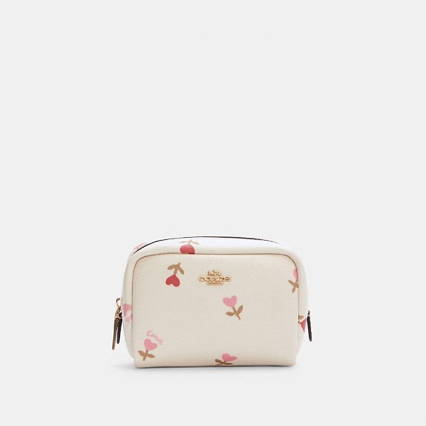 Mini Boxy Cosmetic Case With Heart Floral Print