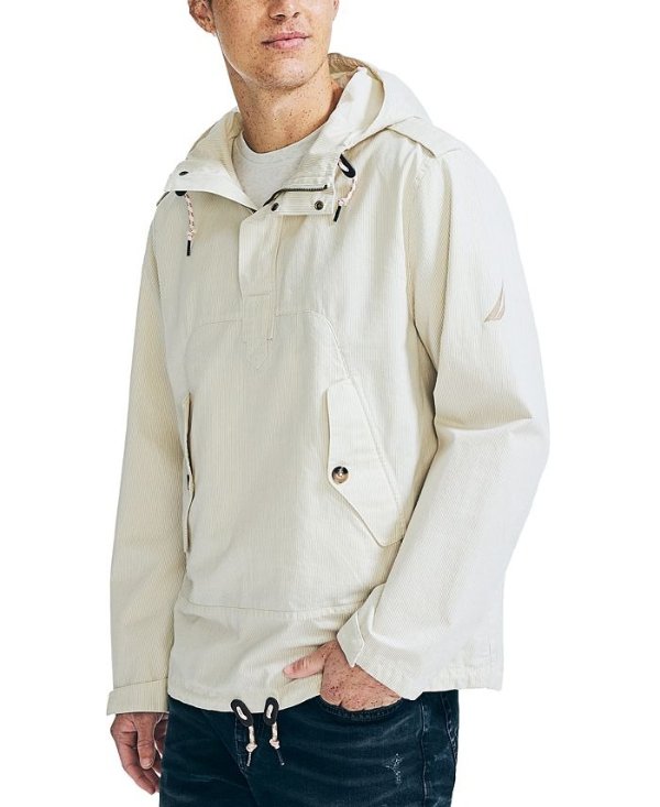Men's Pinstriped Hooded Anorak Jacket