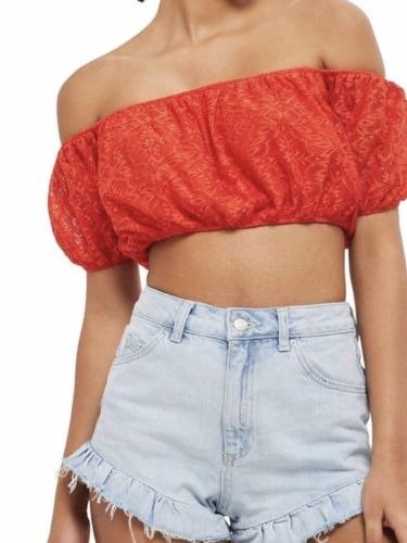 Red Orange Lace Crop Top Off Shoulder Sexy Nordstrom 8 10 $38 *NWT* | eBay
