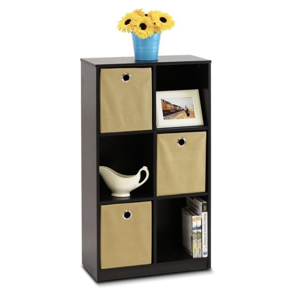 13087EX/LB Econ Storage Organizer Bookcase with Bins, Espresso/Light Brown