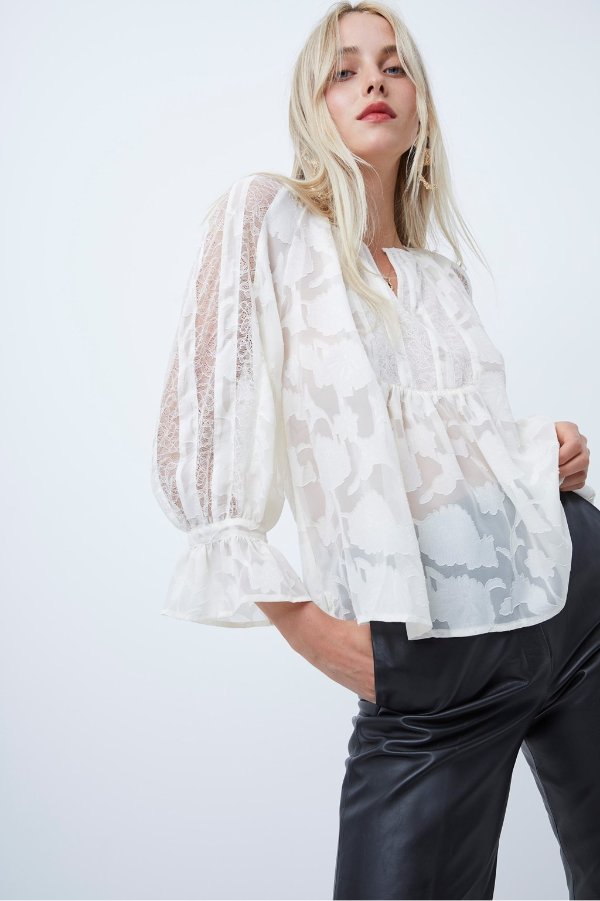 Bee Lace Mix Smock Blouse